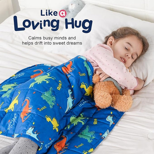Kivik Weighted Lap Blanket 2 lbs, 20" x 30" Blue Dinosaur Small Weighted Blankets, All-Season Breathable Cute Mini Weighted Lap Pad, Soft Heavy Throw Blanket for Travel, Calming & Sleep, Washable