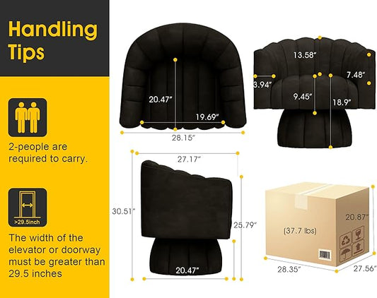 Modern 360 Degree Leather Swivel Cuddle Barrel Accent Sofa Chairs, Round Armchairs with Wide Upholstered, Leather Reading Chair for Living Room, Bedroom, Office, Waiting Rooms, (Black)