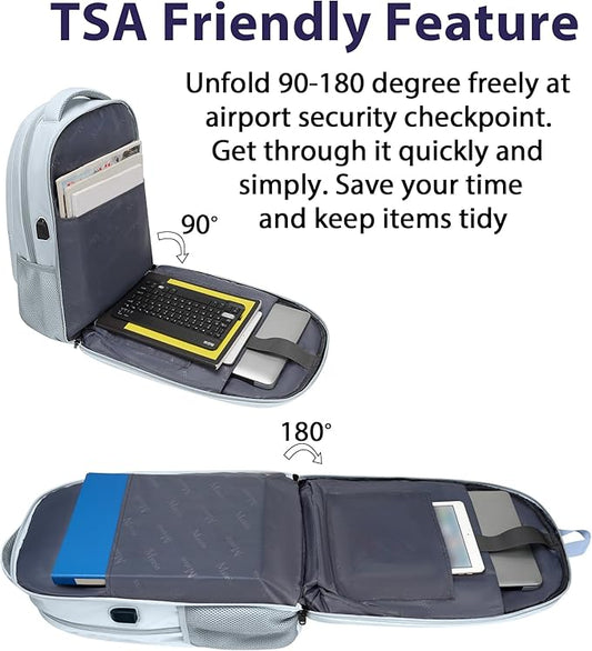 MATEIN 30 L Large Laptop Backpack, Stylish Lightweight Nursing Teacher Work Backpack with USB Charging Port, College Travel Comupter Bag Soft and Comfortable for Daily, Blue Beige