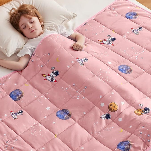 anfie Weighted Blanket Kids(40"x60" 7lbs) Weighted Blanket Cooling Blanket for Sleeping,Throw Size Breathable Blanket with Premium Glass Bead(Space Pink)