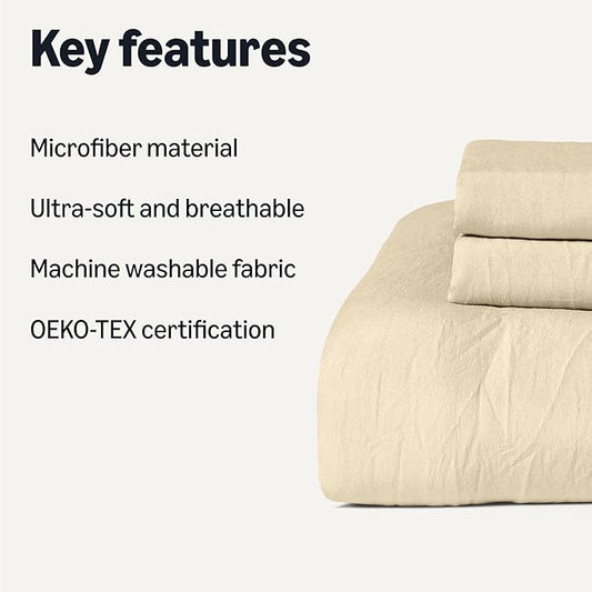 Amazon Basics Brushed Microfiber Comforter Set, Extra Soft with Natural Texture, 3-Piece, King, Beige