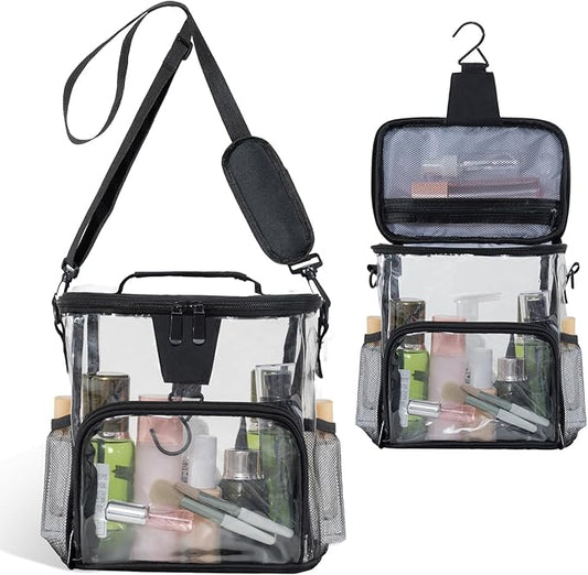 Transparent Portable Mesh Shower Organizer – Hanging Toiletry Bag with Handles & Strap, Quick-Dry for Bathroom, Gym, Travel, Camping & College Dorms