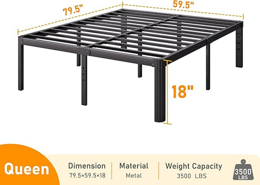 Askeld Queen Bed Frame, 18 Inch High Metal Platform Bed with Round Corner Leg, No Box Spring Needed, Heavy Duty Noise-Free Bed Base, Easy Assembly, Black