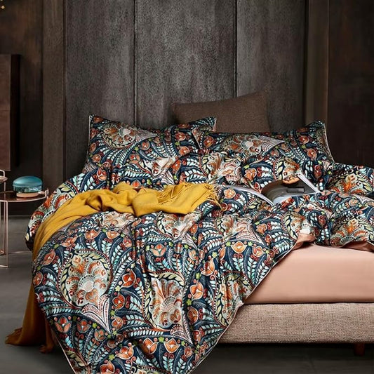 MKXI Blue Comforter Set Twin Pink Paisley Patterned Floral Bedding Comforter Set Cute Twin Size Boho Bed Comforter 68"x 90"