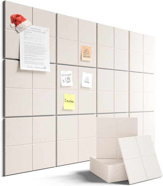 Large Felt Bulletin Board 48" x 36", 12-Pack 4-Compartment Wall Organizer, Cork Board Alternative with 70 Removable Adhesive Tabs, Modular Felt Panels for Home Office, Classroom and Study-Oatmeal