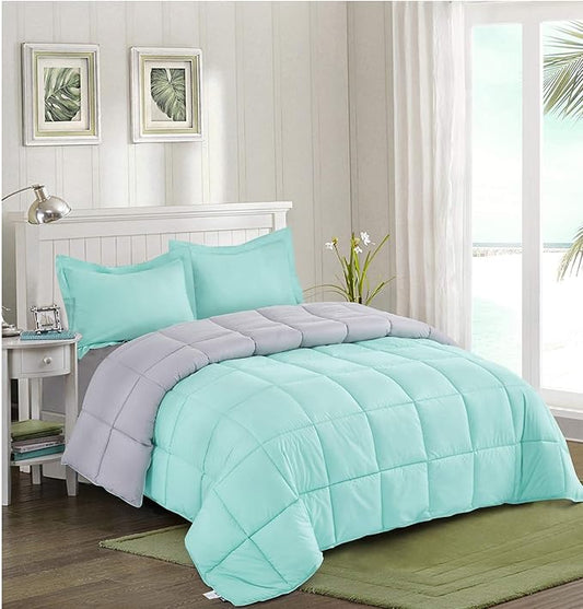 HIG Reversible Lightweight Comforter - All Season Down Alternative Summer Duvet Insert Blue Quilted Bedding Comforters with Corner Tabs Full/Queen Size Aqua Blue/Light Grey
