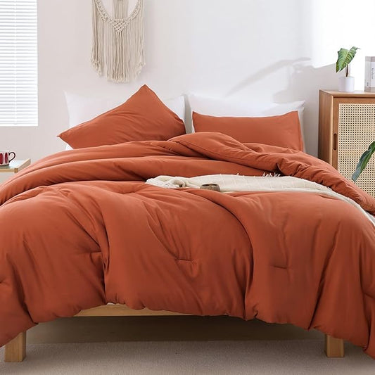 ROSGONIA Twin/Twin XL Comforter for College Girls Boys Teens Burnt Orange,1 Comforter & 1 Pillowcase, Soft Kids Comforter Sets All Season Dorm Bedding