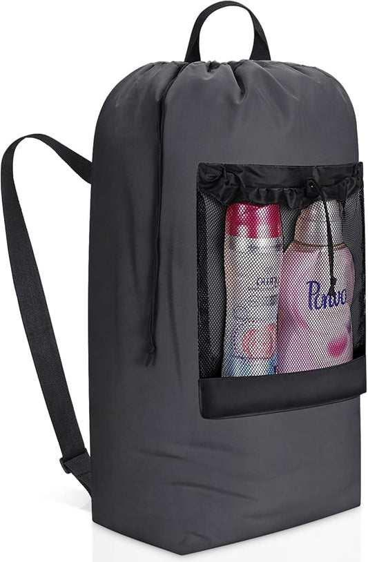 Lifewit 90L Laundry Bag Backpack for Laundromat, Extra Large Handy Laundry Sack with Shoulder Straps and Mesh Pocket, Heavy Duty Hamper for Dirty Clothes for College Dorm/Travel/Apartment, Dark Gray