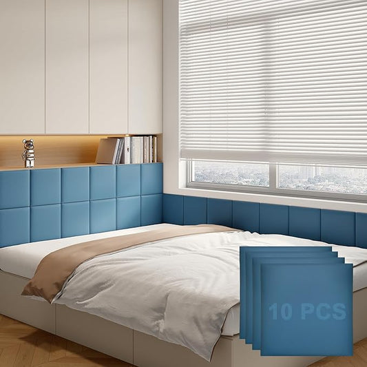Yutianli 3D Anti-Collision Wall Padding for Kids Peel and Stick Headboard Wall Panels Pack of 10 Sized 11.8"x 11.8" Blue Self-Adhesive Panels for Playroom Bedroom Upholstered Wall