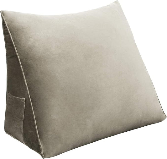 Wedge Headboard Pillow Dorm Room Reading Pillow Back Support for Sitting Up in Bed Bolster Lumbar Cushion Body Positioning Bedrest (Light Tan, 24x8x20 in)