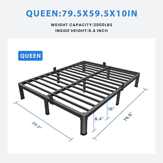 MAF 10 Inch Queen Metal Platform Bed Frame with Round Corner Legs, 3000 LBS Heavy Duty Steel Slats Support, Noise Free, No Box Spring Needed, Easy Assembly