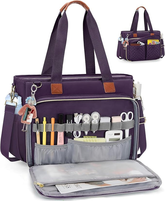 RAINSMORE Teacher Tote Bag for Women Work Bags 15.6 Inch Laptop Tote Bag with Large Cup Holder Nurse Bag Computer Handbag