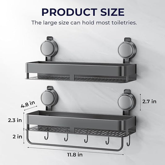 ONXE Shower Caddy Suction Cup,2 Pack Extra-Strong Suction Shower Shelves,No Drilling Rustproof Organizer for Bathroom,Kitchen,Home Decor,Reusable Bathroom Storage with Large Capacity(11.8 inch)