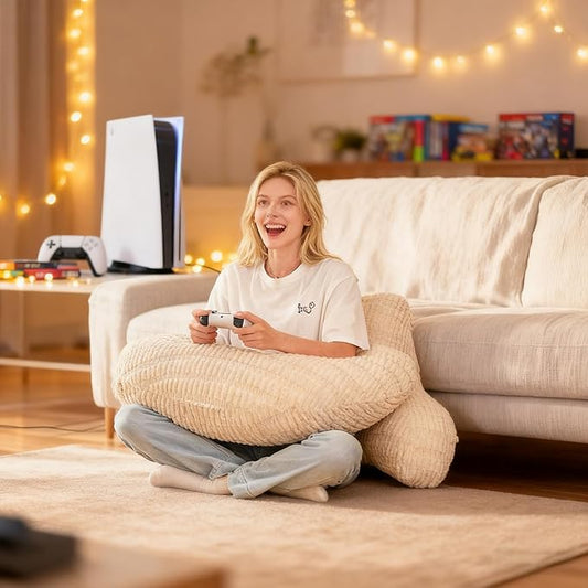 Back Pillow for Bed Sitting Up,U Shaped & Back Support Pillow for Bed,19" Backrest with Lumbar & Arm Support,Comfy Corduroy Fabric,Lap Pillow for Gaming/Reading/Watching TV,White
