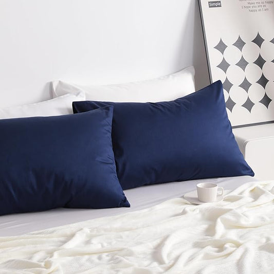 NTBAY Queen Cotton Pillowcases - Envelope Closure 20x30 Pillowcases Set of 2, Breathable and Soft Bed Pillow Cases, Navy Blue