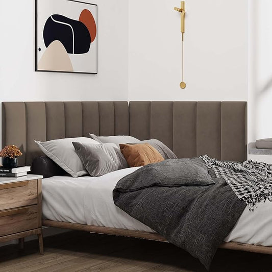 IFNOW Wall Mounted Upholstered Headboard King, 3D Peel and Stick Soundproof Panels, Reusable and Removable Padded Leather Bed Headboard, 12 Panels 9.84" x 23.62", Coffee