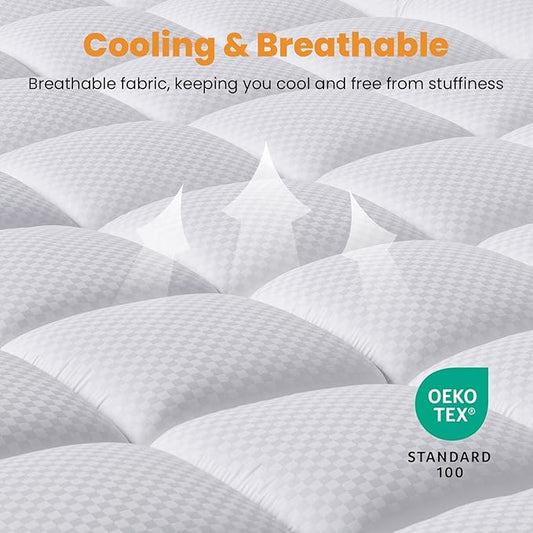 MATBEBY RV Short Queen Mattress Pad - Cooling Breathable Mattress Topper, Quilted Fitted Mattress Protector, Pillow Top Mattress Cover with 8-21" Deep Pocket, Soft, Machine Washable, White, 60"x75"