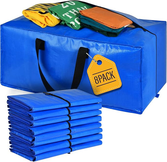 Moving Bags, Storage Totes, Extra Large Storage Bags for Moving Supplies, College Dorm Essentials, Bedroom Closet, Packing Bags with Backpack Handles Zipper Compatible with IKEA Frakta Cart(8 Pack)