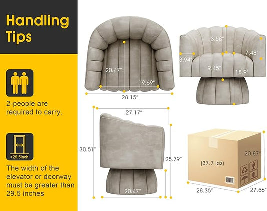 Modern 360 Degree Leather Swivel Cuddle Barrel Accent Sofa Chairs, Round Armchairs with Wide Upholstered, Leather Reading Chair for Living Room, Bedroom, Office, Waiting Rooms, (Dark Almond)