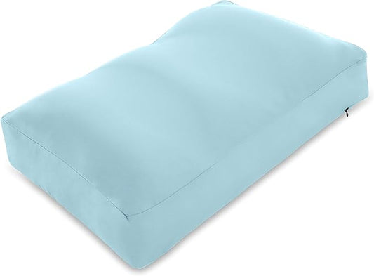 PILLOWY Premium Microbead Bed Pillow, Medium Extra Fluffy But Supportive - Ultra Comfortable Sleep with Silk Like Anti Aging Cover 85% Spandex/ 15% Nylon Breathable, Cooling Sweet Baby Blue