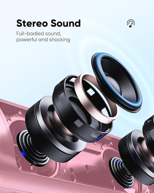 Bluetooth Speaker with HD Sound, Portable Wireless, IPX5 Waterproof, Up to 20H Playtime, TWS Pairing, BT5.3, for Home/Party/Outdoor/Beach, Electronic Gadgets, Birthday Gift (Pink)