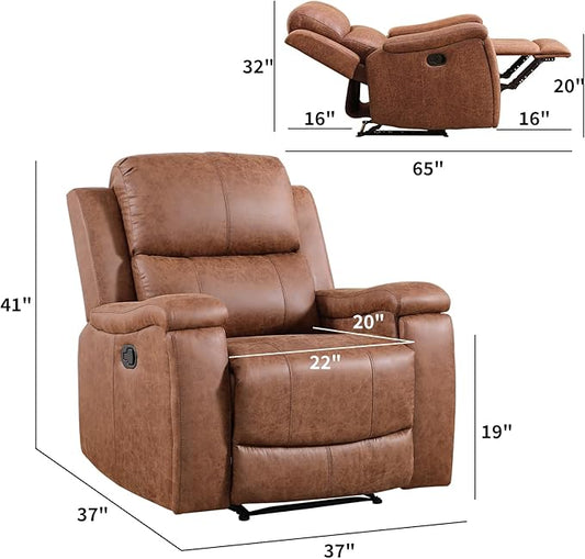 CANMOV Leather Recliner Chair Set of 2, Classic and Traditional Manual Recliner Chair with Overstuffed Arms and Back, Manual Single Sofa with Concealed Cup Holders,Brown