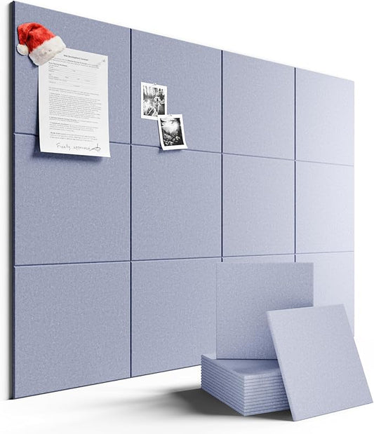 Large Felt Bulletin Board 48" x 36" Cork Board Alternative-12 Pack with 70 Safe Removable Adhesive Tabs, Cork Boards for Walls Cork Board for Home Office Classroom Pin Board-Soft Periwinkle