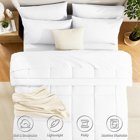 CozyLux King Size Comforter Set White, 7 Pieces Bed in a Bag, White Comforter King Size, All Season Bedding Sets with Stitch Quilted Comforter, Flat Sheet, Fitted Sheet, Pillowcases