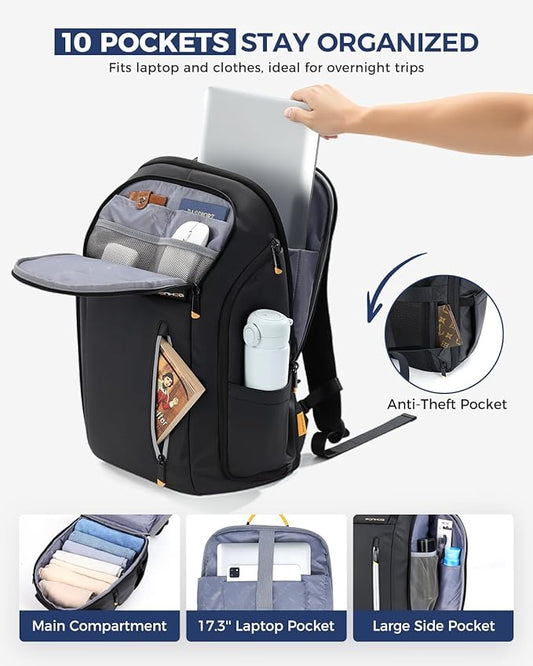 18 Inch Laptop Backpack for Men, Business Travel Anti-Theft Backpack with USB Charging Port, Water Resistant Computer Bag Carry On Flight Approved for Work College Weekender, Black
