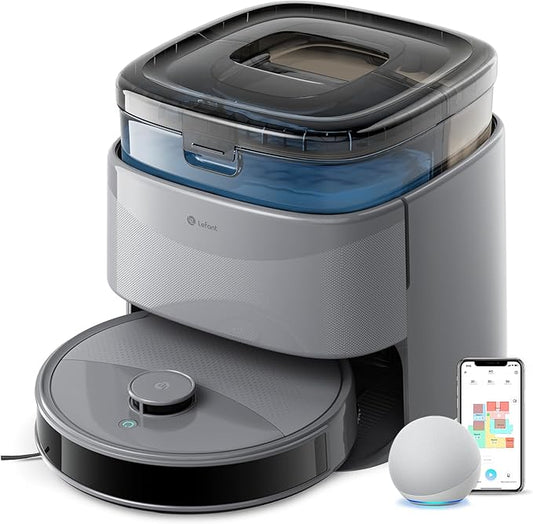 Lefant M3 Max Robot Vacuum, Robot Vacuum and Mop, 20000Pa Suction, Anti-Tangle Brushes, Dual Spinning Mop,Smart Obstacle Avoidance,Self-Emptying&Refilling,Auto Mop Washing&Drying,Gray