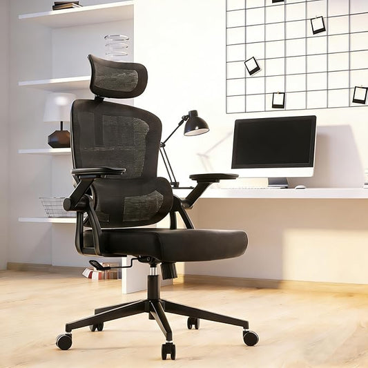 Ergonomic Office Chair - 400LB Comfy Desk Chairs with Adjustable Headrest and Lumbar Back Support, Mesh Computer Chairs with Wheels and Arms for Home Office, Study (218Black-With Headrest)