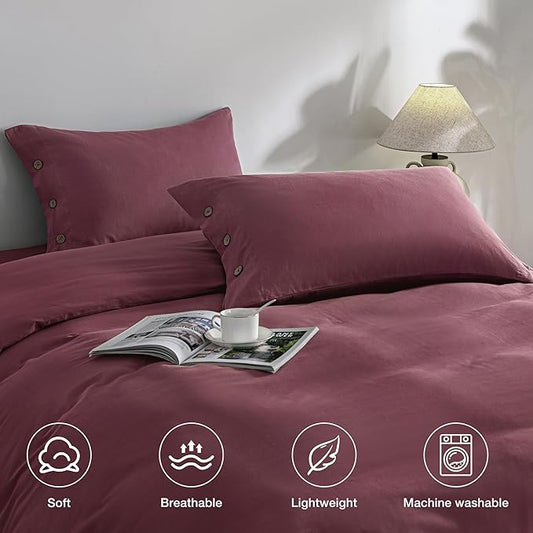 JELLYMONI Pillowcases Standard Set of 2 Cotton Button Pillow Covers 20×26in Dusty Rose Bed Pillow Cases 100% Washed Cotton Soft Breathable (Pillows are not Included)