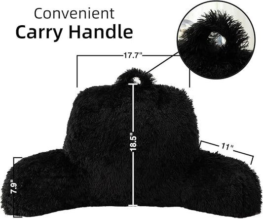 A Nice Night Faux Fur Reading Pillow Bed Wedge Large Adult Children Backrest with Arms Back Support for Sitting Up for Bedrest,Black