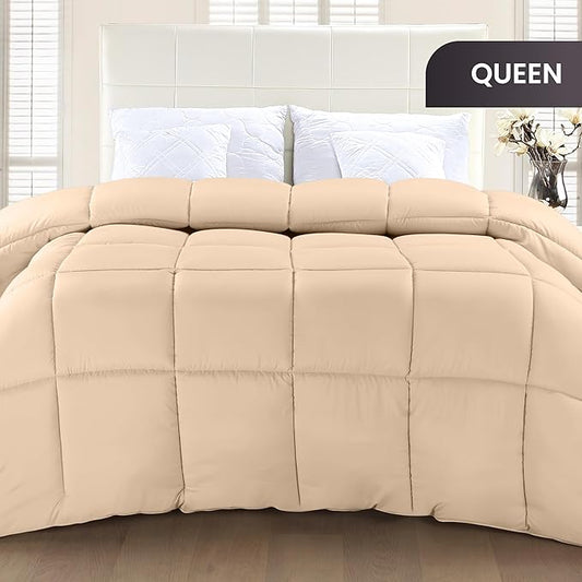 Utopia Bedding Comforter Duvet Insert, Quilted Comforter with Corner Tabs, Box Stitched Down Alternative Comforters Queen Size (Beige)