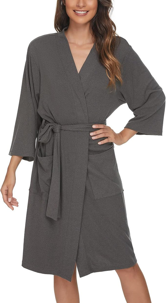 U2SKIIN Womens Robes, 100% Cotton Lightweight Robes 3/4 Sleeves Kimono Knit Soft Loungewear Short Bathrobe