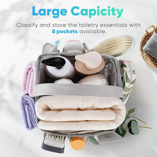 EUDELE Mesh Shower Caddy Portable for College Dorm Room Essentials,Shower Caddy Dorm with 8-Pocket Large Capacity for Beach,Swimming,Gym,Travel essentials