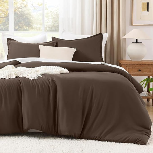 Litanika Comforter Set, Lightweight Solid Bedding Comforter Set, Fluffy Down Alternative Bed Set, Chocolate, Twin/Twin XL