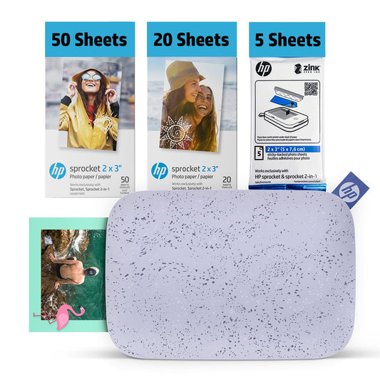 HP Sprocket Portable 2x3 Instant Photo Printer (Lilac) Print Pictures on Zink Sticky-Backed Paper from Your iOS & Android Device.