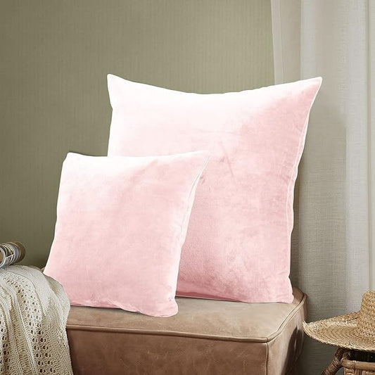 EVOLIVE Soft Micromink, Faux Fur, Faux Velvet Euro Sham Cover Pillowcase Replacement with Zipper Closure (26"x26" Euro Sham, Pink)