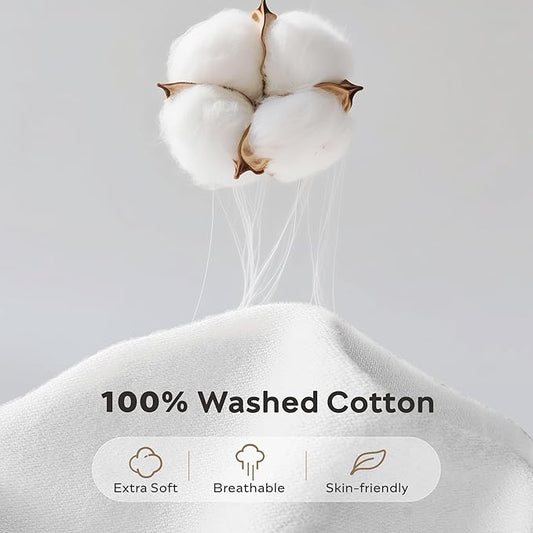 JELLYMONI Cotton Duvet Cover Queen Size - 100% Washed Cotton Linen Like Textured Comforter Cover, 3 Pieces Breathable Soft Bedding Set with Zipper Closure (Off White, Queen 90"x90")
