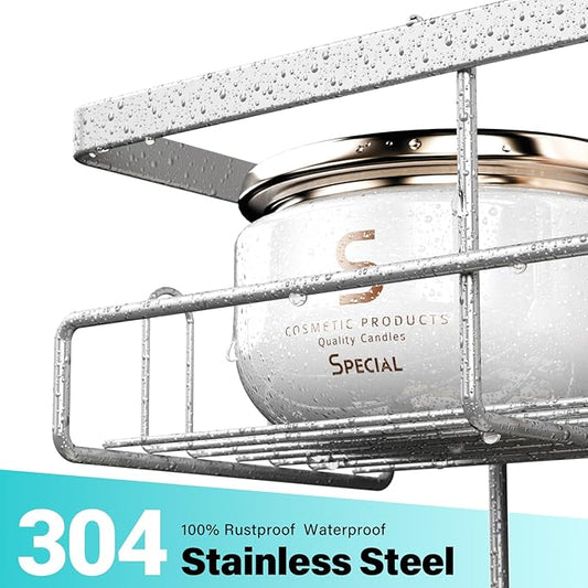 Over the Door Hanging Shower Caddy: Rustproof Hanging Organizer over the Door - No Drilling Bathroom Rack for Inside Shower Chrome