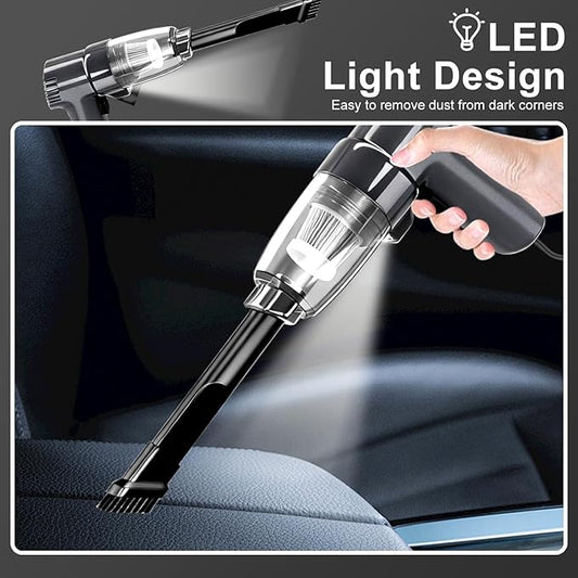 Car Mounted Vacuum Cleaner - 7000PA High-Power Suction, Dry & Wet Dual-Purpose, Portable Mini Handheld Vacuum with LED Light & Attachments, Ideal for Car Interior, Pet Hair, Dust & Debris (Grey)