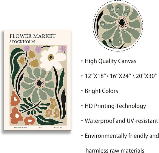 Zzuyi Flower Market Poster,Botanical Prints,Green Flower Prints Anthropologie art for Bathroom,Aesthetic Decor-20x30