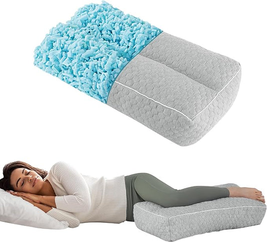 HOMBYS Shredded Memory Foam Knee Pillow for Side Sleepers, 6.5" Height Pillow Between Legs Spine & Relieves Pressure Hip & Leg Elevation, Supportive Pillow for Pregnancy, Sciatica,Light Grey