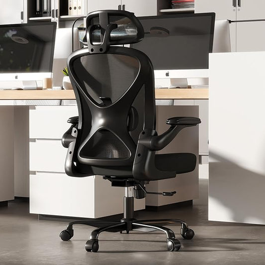 ZZH Ergonomic Office Chair Set of 2 with Adjustable Lumbar Support and Headrest, Mesh Home Office Desk Chair with Wheels and Flip-up Arms, Black
