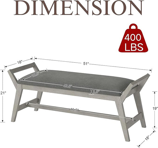 51" End of Bed Bench, Entryway Bench with Solid Wood Frame Fabric Upholstered Ottoman Bench for Bedroom/Entry/Hallway/Living Room, Chenille Grey