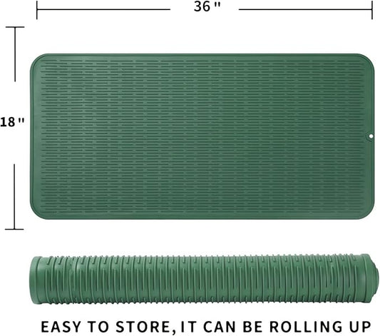 Silicone Dish Drying Mat for Multiple Usage,Easy clean,Eco-friendly,Heat-resistant Silicone Mat for Kitchen Counter or Sink,Refrigerator or Drawer Liner Green 5XL 36inches x 18inches