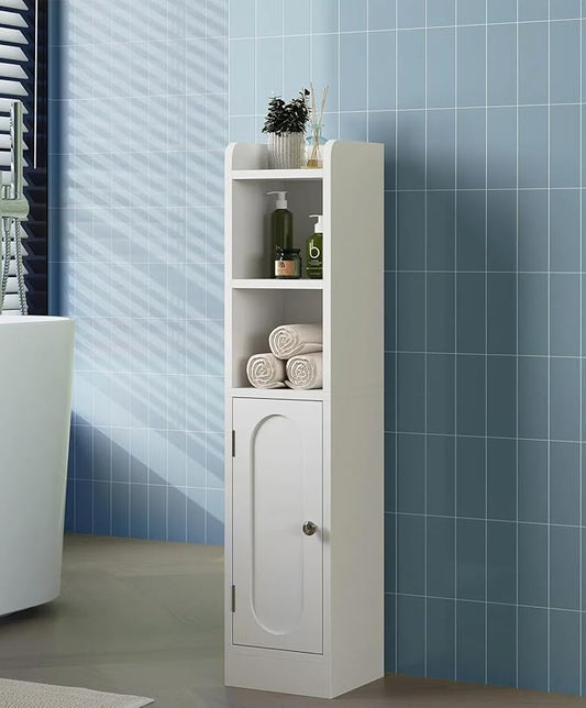 31.5" Small Bathroom Storage Corner Cabinet, Narrow Bathroom Cabinet Organizer with Doors and Adjustable Shelves, Slim Toilet Paper Holder for Small Space, Living Room (31.5" Tall, 1 Pack)