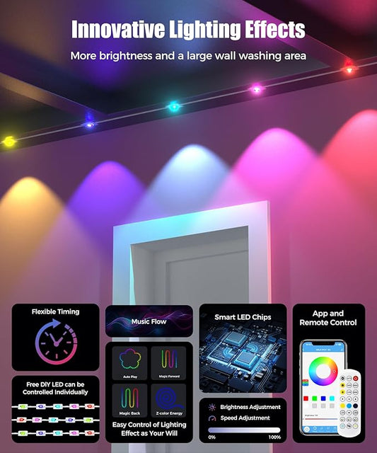 POOFZY Permanent Outdoor Lights for House,200ft RGB+IC Smart Outdoor Decor, 50 Scene Modes,App/Remote Control,IP67 Waterproof,for Christmas,Halloween,Daily & Holiday Party Decor,House Roof Lighting