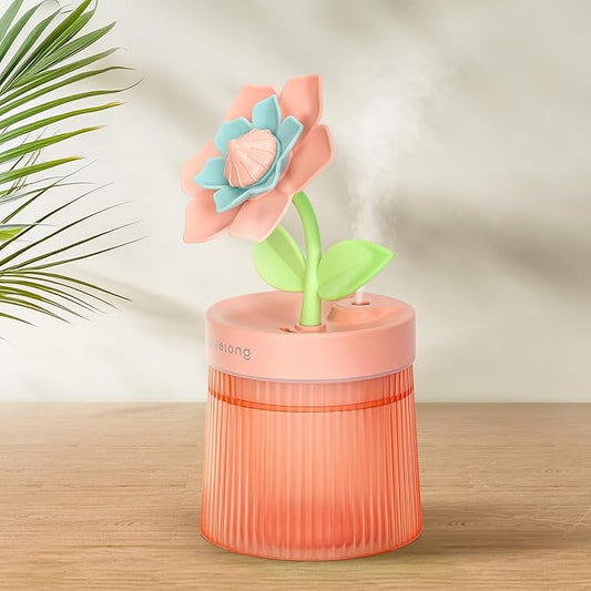 Cute Flower Mini Humidifier, Purple Gardenia Desktop Humidifiers for Bedroom, 260ml Portable Small Cool Mist Humidification, USB Powered, Auto Shut-Off, Perfect for Home, Office & Indoor Plants
